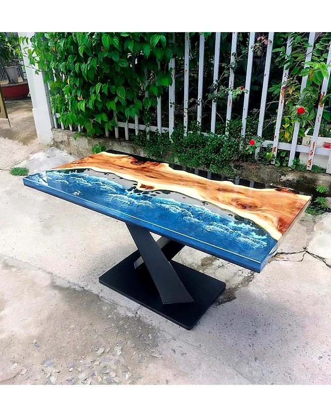 Unique Large Indoor Multi Epoxy Dining Table Resin Coffee Table Living Room Ocean Beach Flow Look Table for 2, 4, 6, 8 Epoxy Table Top Only-60BY30-3
