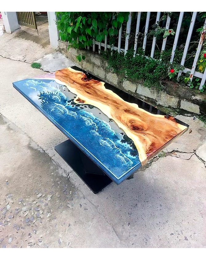 Unique Large Indoor Multi Epoxy Dining Table Resin Coffee Table Living Room Ocean Beach Flow Look Table for 2, 4, 6, 8 Epoxy Table Top Only-60BY30-1