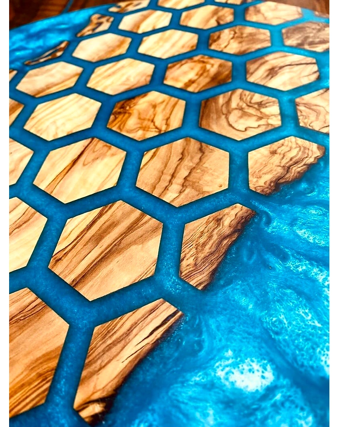 Unique Indoor Hexagon Blocks Round Table Resin Coffee Table River Living Room Table for 2, 4, 6, 8 Table Top Only-18by18-4
