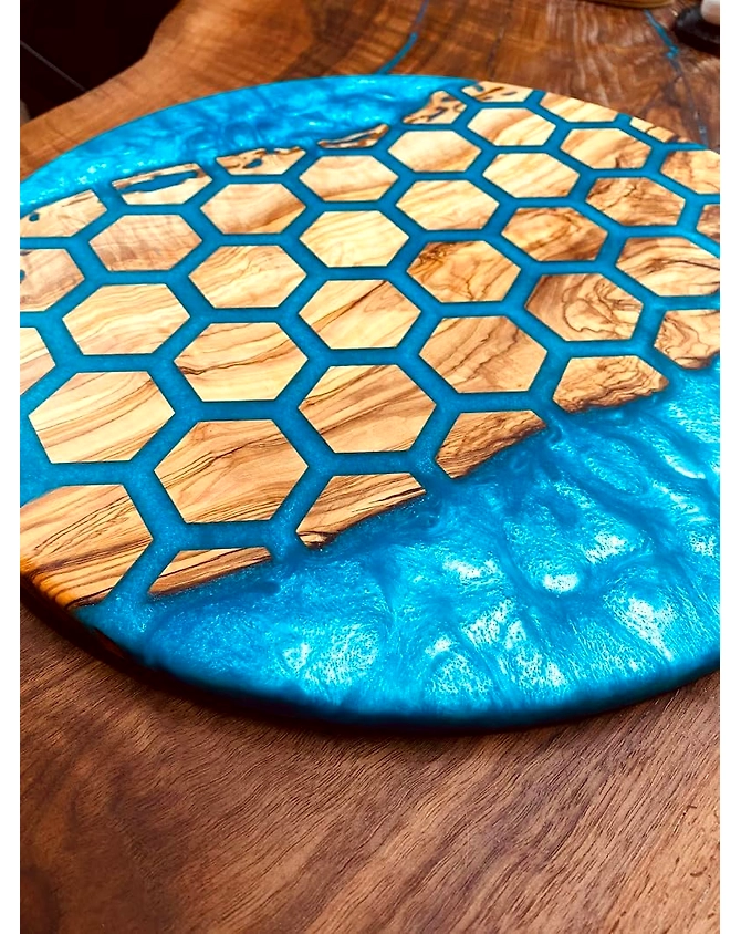 Unique Indoor Hexagon Blocks Round Table Resin Coffee Table River Living Room Table for 2, 4, 6, 8 Table Top Only-18by18-3