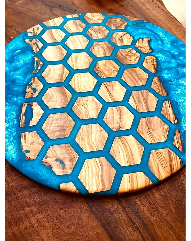 Unique Indoor Hexagon Blocks Round Table Resin Coffee Table River Living Room Table for 2, 4, 6, 8 Table Top Only-18by18-2