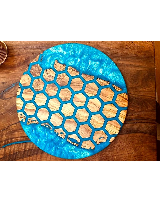 Unique Indoor Hexagon Blocks Round Table Resin Coffee Table River Living Room Table for 2, 4, 6, 8 Table Top Only-HexagonBlocks-1