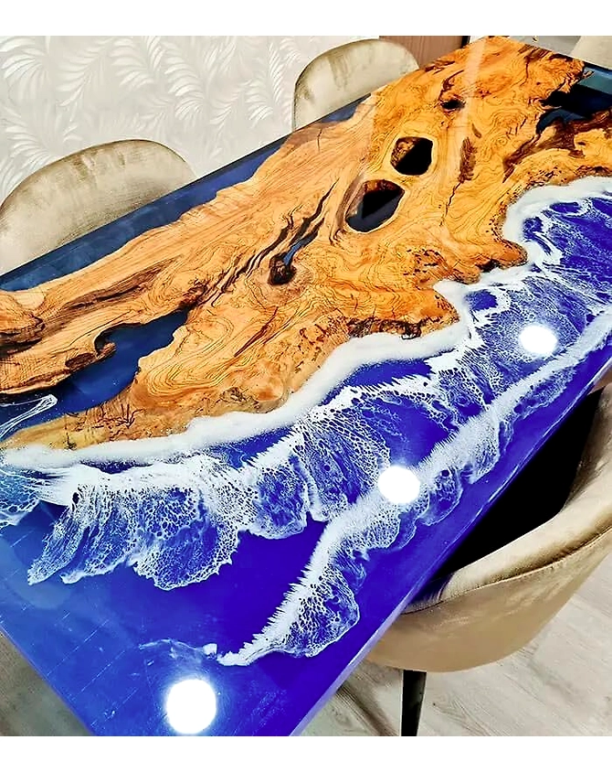 Large Indoor Ocean Look Epoxy Resin Dining Table Living Room Table Resin Table for 2, 4, 6, 8 Living Room Table Console Table Bar Counter Top Only-60BY30-4