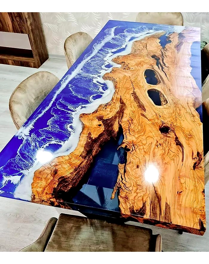 Large Indoor Ocean Look Epoxy Resin Dining Table Living Room Table Resin Table for 2, 4, 6, 8 Living Room Table Console Table Bar Counter Top Only-60BY30-3