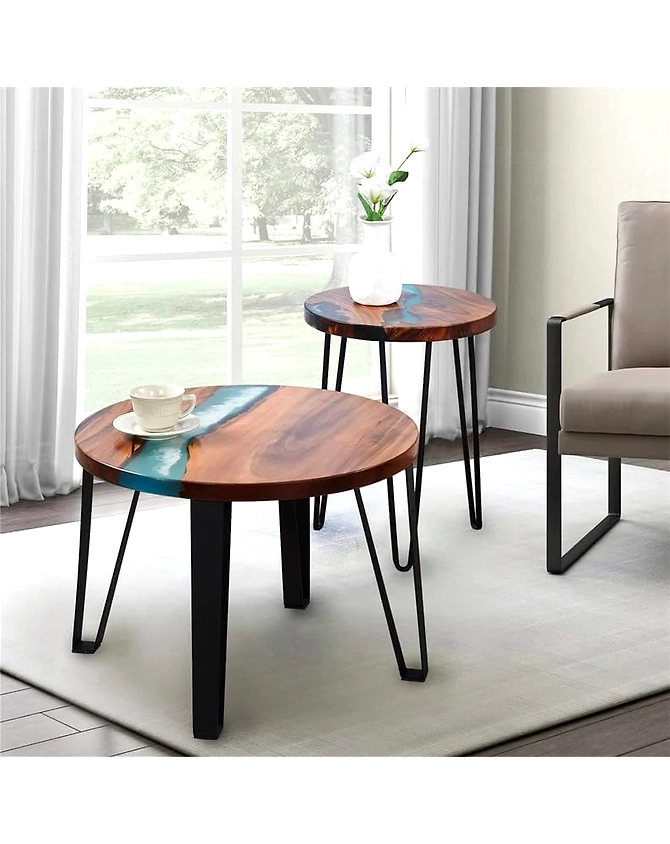 Large Indoor Blue Round Table Resin Coffee Table River Table Living Room for 2, 4, 6, 8 Table Top Counter Top Luxury Table Side/End Table Top Only-Bluetable