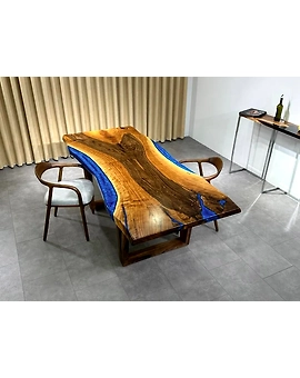 Large Indoor Blue Island Look Epoxy Resin River Dining Table Coffee Table End Table Wooden Table Living Room Table Bar Counter Top Only
