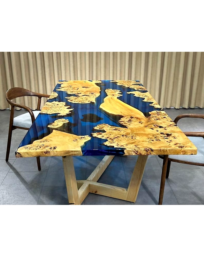 Large Indoor Clear Blue Epoxy Dining Table Resin Coffee Table Ocean Table Living Room Night Glow River for 2, 4, 6, 8 Table Epoxy Table Top Only-60by30-4