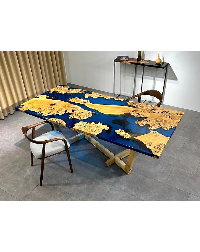 Large Indoor Clear Blue Epoxy Dining Table Resin Coffee Table Ocean Table Living Room Night Glow River for 2, 4, 6, 8 Table Epoxy Table Top Only-60by30-2
