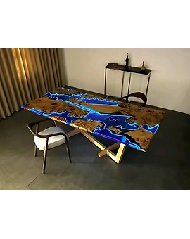 Large Indoor Clear Blue Epoxy Dining Table Resin Coffee Table Ocean Table Living Room Night Glow River for 2, 4, 6, 8 Table Epoxy Table Top Only