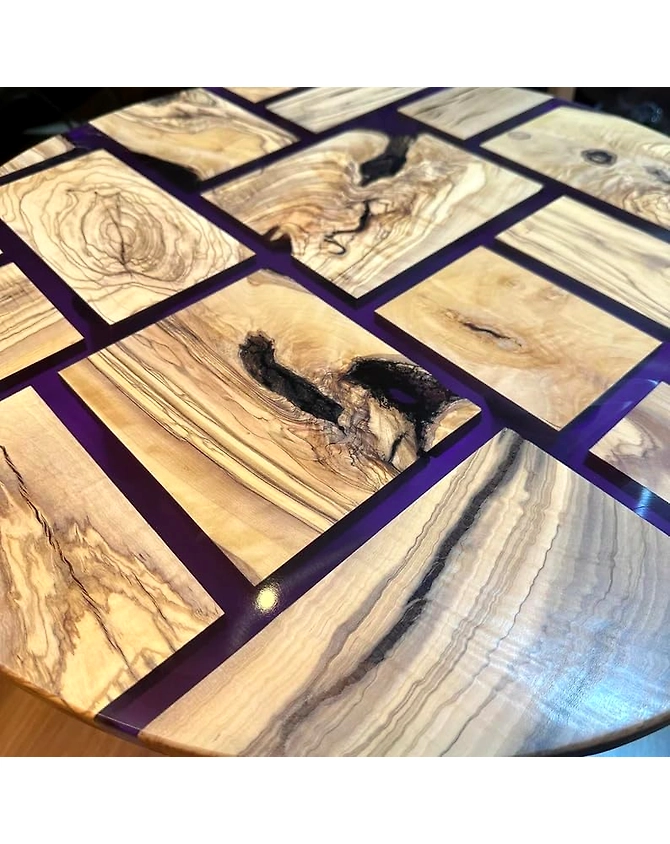 Large Indoor Blue Epoxy Coffee Table Resin Coffee Table Living Room Table Wooden Blocks Look Table for 2, 4, 6, 8 Epoxy Table Top Only-18by18-4
