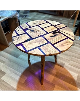 Large Indoor Blue Epoxy Coffee Table Resin Coffee Table Living Room Table Wooden Blocks Look Table for 2, 4, 6, 8 Epoxy Table Top Only