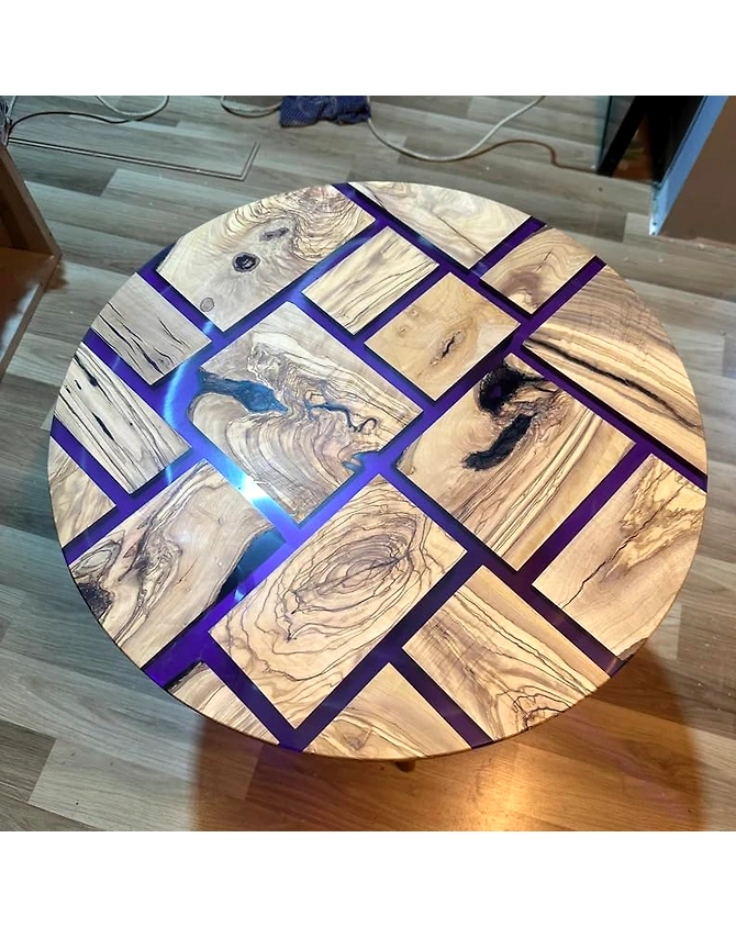 Large Indoor Blue Epoxy Coffee Table Resin Coffee Table Living Room Table Wooden Blocks Look Table for 2, 4, 6, 8 Epoxy Table Top Only-18by18-3