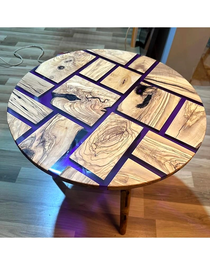 Large Indoor Blue Epoxy Coffee Table Resin Coffee Table Living Room Table Wooden Blocks Look Table for 2, 4, 6, 8 Epoxy Table Top Only-18by18-2
