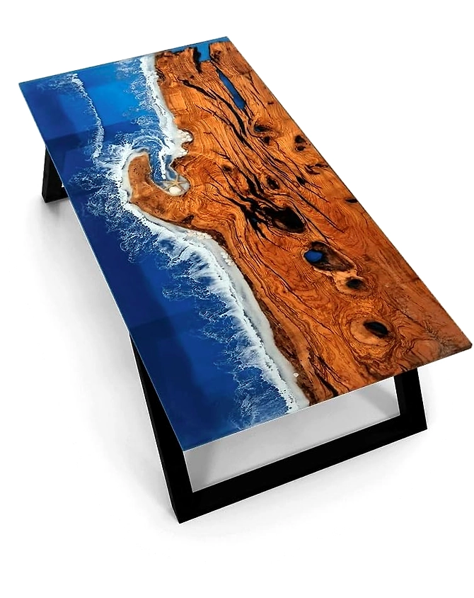 Unique Deep Blue Star and Shell Sea Look Coastal Table Top Dining Table Living Room Stones Table for 2, 4, 6, 8 Coffee Table Side/End Table Patio Table Walnut Table Top Only-60by30-4