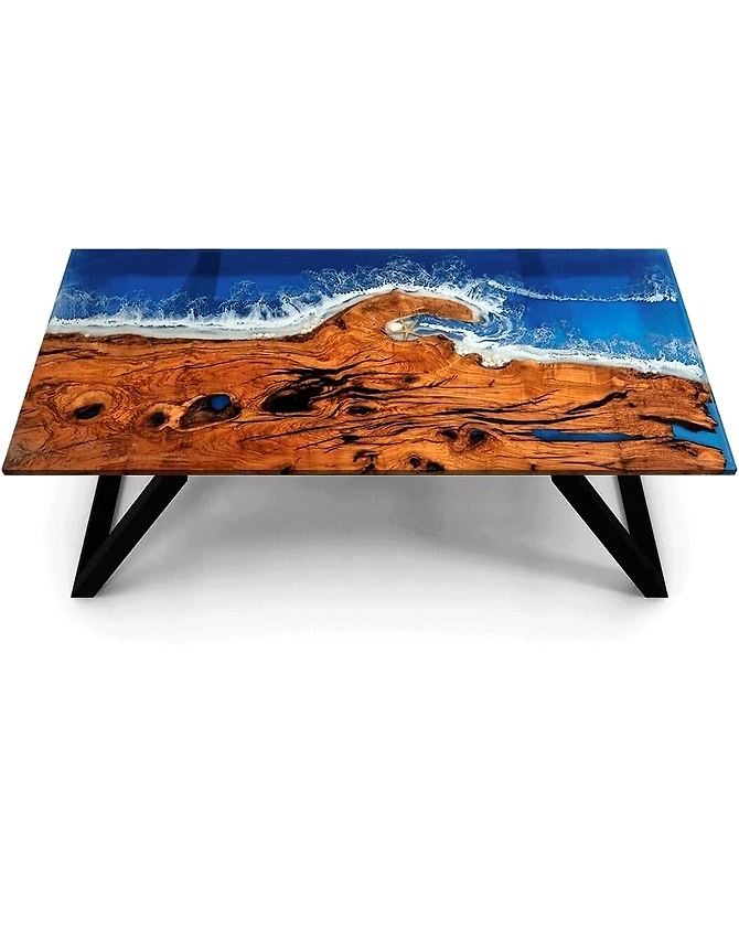 Unique Deep Blue Star and Shell Sea Look Coastal Table Top Dining Table Living Room Stones Table for 2, 4, 6, 8 Coffee Table Side/End Table Patio Table Walnut Table Top Only-SeaLook-1