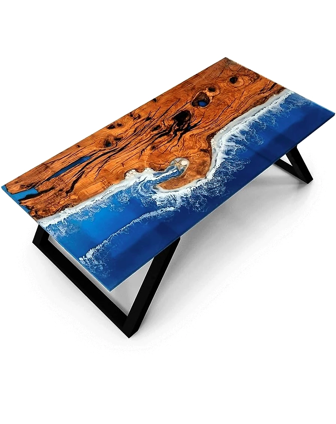 Unique Deep Blue Star and Shell Sea Look Coastal Table Top Dining Table Living Room Stones Table for 2, 4, 6, 8 Coffee Table Side/End Table Patio Table Walnut Table Top Only-60by30-3