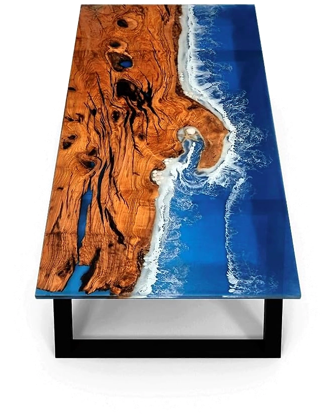 Unique Deep Blue Star and Shell Sea Look Coastal Table Top Dining Table Living Room Stones Table for 2, 4, 6, 8 Coffee Table Side/End Table Patio Table Walnut Table Top Only-60by30-2