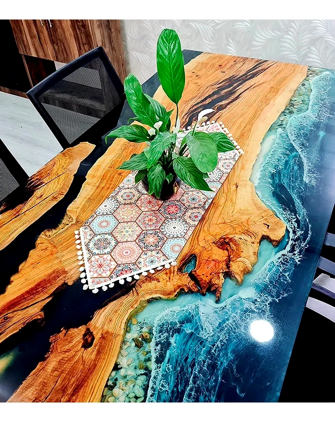 Customized Epoxy Deep Ocean Blue River Table 2, 4, 6, 8 Kitchen &amp; Dining Table , Resin Table , Walunut table ,Coffee Table Top Only-60by30-3