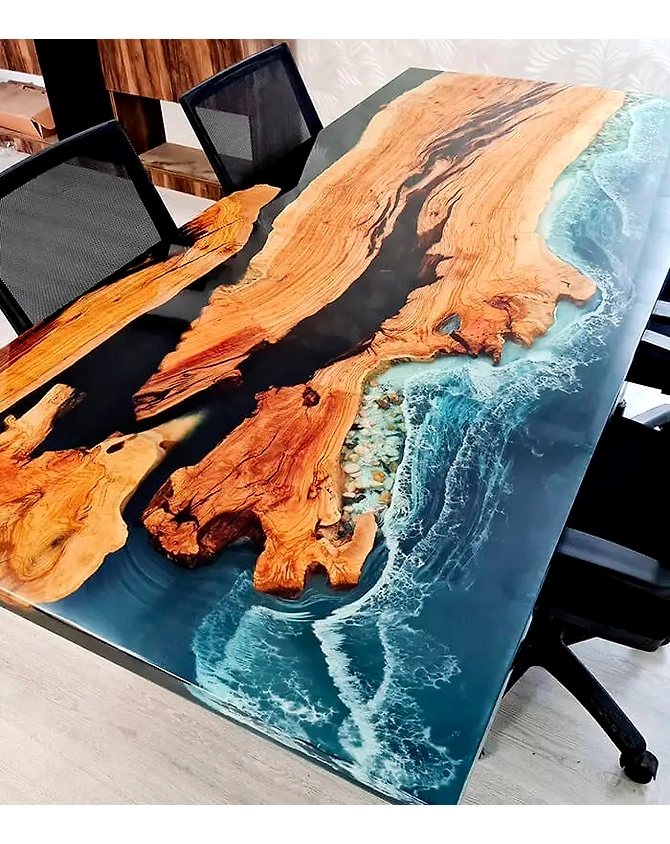 Customized Epoxy Deep Ocean Blue River Table 2, 4, 6, 8 Kitchen &amp; Dining Table , Resin Table , Walunut table ,Coffee Table Top Only-EPOXYTABLE-1