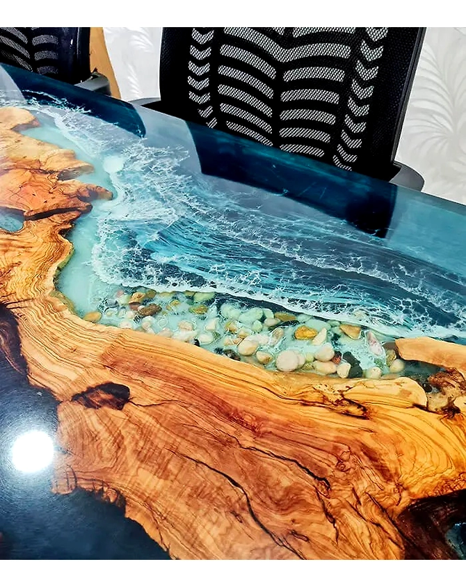 Customized Epoxy Deep Ocean Blue River Table 2, 4, 6, 8 Kitchen &amp; Dining Table , Resin Table , Walunut table ,Coffee Table Top Only-60by30-2