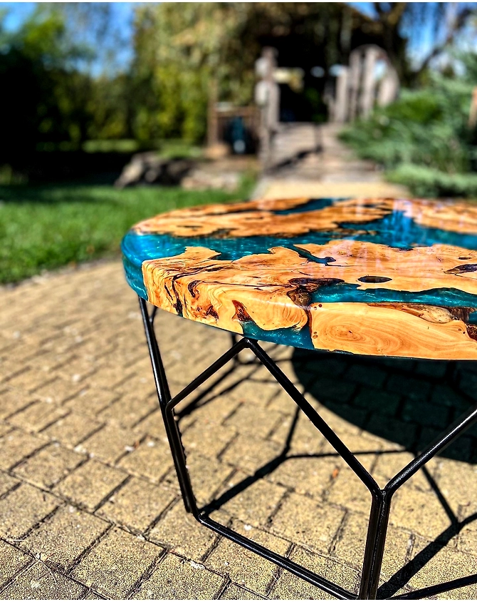 Personalized Round Blue River Table Top, Epoxy Resin Table, Living Room Furniture, Coffee Table, Side/End Table,  Patio Table Bar Counter Top Only-18by18-3