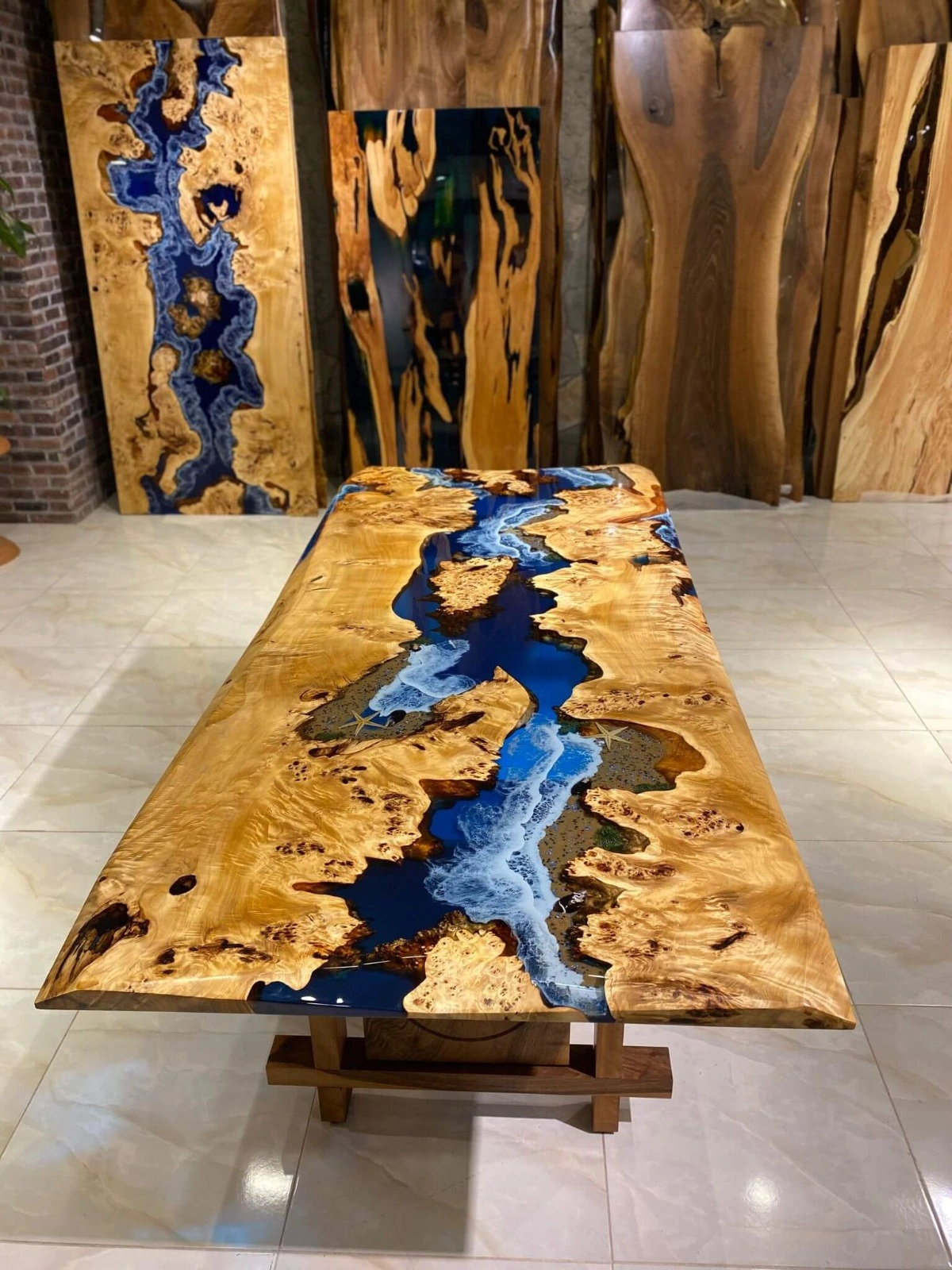 Acacia Wooden Rectangular Ocean Blue Resin Table 2, 4, 6, 10 Living Room Furniture, Coffee Table , Coastal Table , Bar Counter Top Only-RectangleTable-1