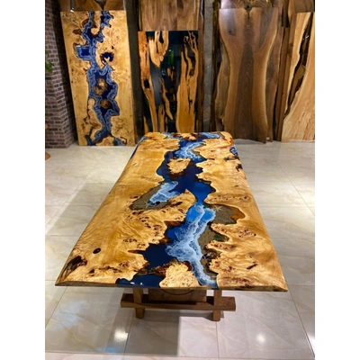 Acacia Wooden Rectangular Ocean Blue Resin Table 2, 4, 6, 10 Living Room Furniture, Coffee Table , Coastal Table , Bar Counter Top Only