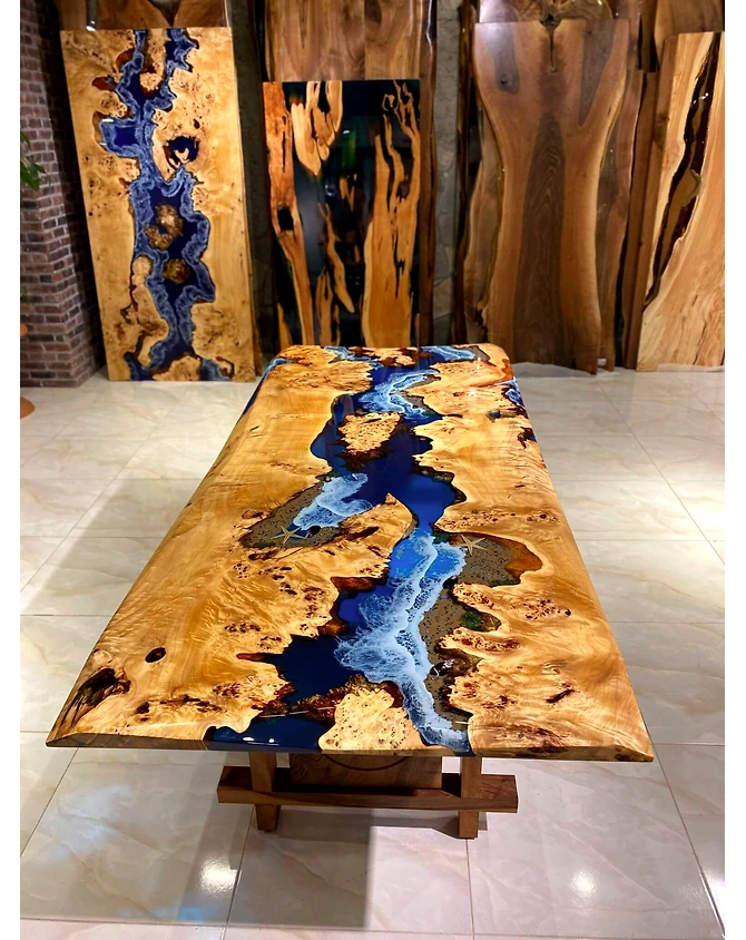 Acacia Wooden Rectangular Ocean Blue Resin Table 2, 4, 6, 10 Living Room Furniture, Coffee Table , Coastal Table , Bar Counter Top Only-RectangleTable-1