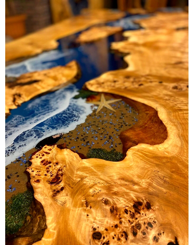 Acacia Wooden Rectangular Ocean Blue Resin Table 2, 4, 6, 10 Living Room Furniture, Coffee Table , Coastal Table , Bar Counter Top Only-60by30-3