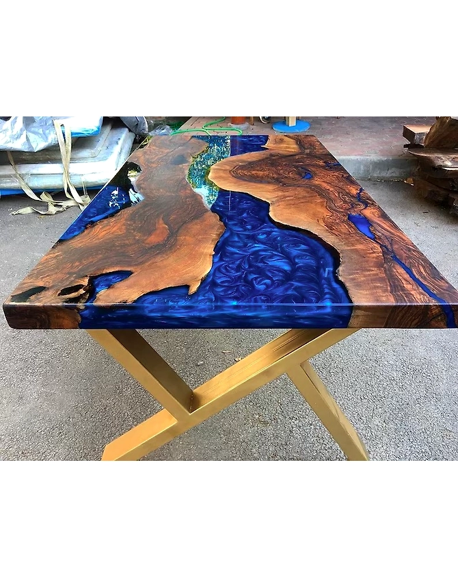 Customized Rectangular Dark Walnut Blue River Epoxy Table, Dining Table Top 2, 4, 6, 8 Home Decor Table, Wooden Resin Table Top Only-60by30-2