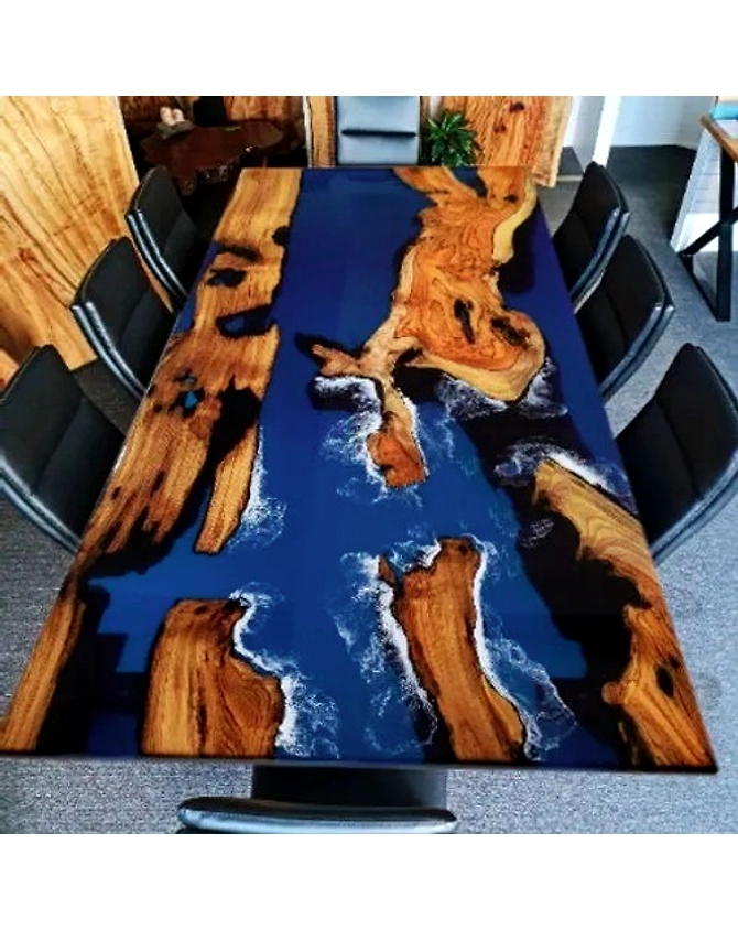 Large Stunning Ocean Dark Blue Epoxy Resin Table, Dining Table &amp; 2,4,6,8 Living Room Table Console Table Bar Counter Wooden Walnut Table Top-865474-1