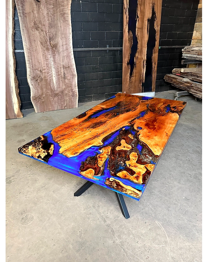 Natural Acacia Wood Multi Blue Epoxy Resin Table Dining Table River Table Live Edge Epoxy Ocean Table Center Table End/Side Patio Table Top Only-645656-1