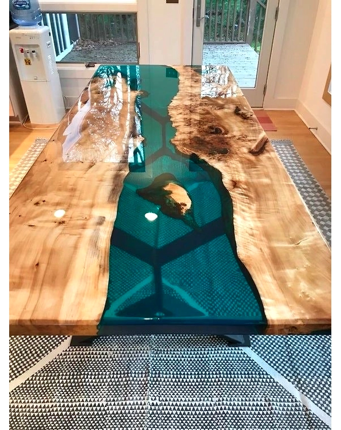 Wooden Dark Green Look Resin Epoxy Table Top,  Kitchen &amp; Dining Table, High gloss Home Decor Table, Counter Bar Patio Table Top Only-60by30-3