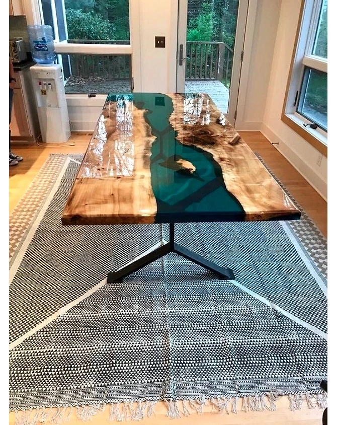 Wooden Dark Green Look Resin Epoxy Table Top,  Kitchen &amp; Dining Table, High gloss Home Decor Table, Counter Bar Patio Table Top Only-84596-1