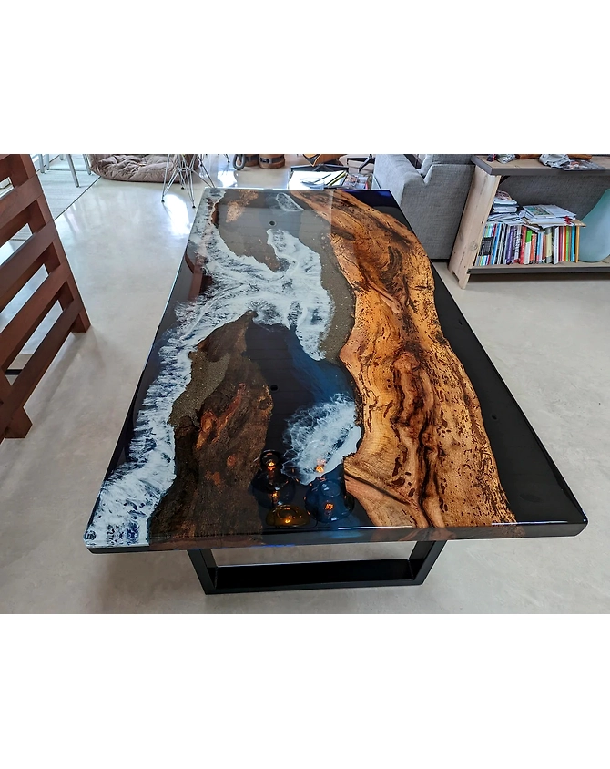 Personalized Sea Dark Blue Epoxy Resin Dining Table Living Room Table Resin Table for 2, 4, 6, 8 Living Room Table Console Table Bar Counter Top Only-64656-1