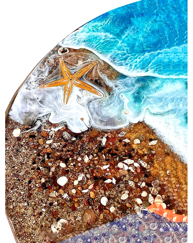 Beautiful Foreshore Blue Epoxy Resin Round Table Coffee Table Seashell Living Room for 2, 4, 6, 8 Side/End Table Patio Table Bar Counter Table Top Only-18by18-3