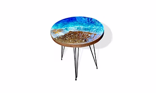 Beautiful Foreshore Blue Epoxy Resin Round Table Coffee Table Seashell Living Room for 2, 4, 6, 8 Side/End Table Patio Table Bar Counter Table Top Only