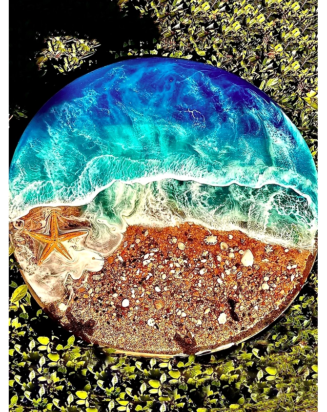 Beautiful Foreshore Blue Epoxy Resin Round Table Coffee Table Seashell Living Room for 2, 4, 6, 8 Side/End Table Patio Table Bar Counter Table Top Only-18by18-2