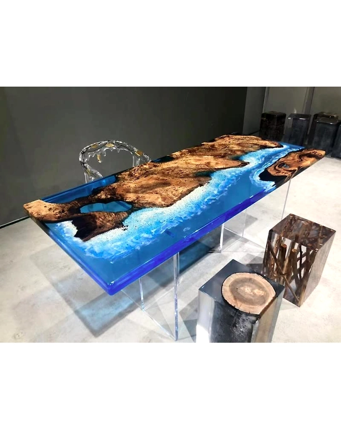 Personalized Mountain Ocean Look  Epoxy Resin Dining Table, High Gloss Home Decor , Wooden Table Patio Table, Bar Counter Top Only-60by30-3