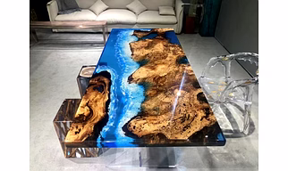 Personalized Mountain Ocean Look  Epoxy Resin Dining Table, High Gloss Home Decor , Wooden Table Patio Table, Bar Counter Top Only