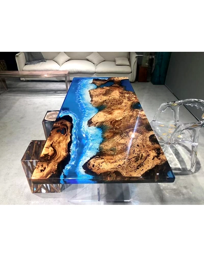 Personalized Mountain Ocean Look  Epoxy Resin Dining Table, High Gloss Home Decor , Wooden Table Patio Table, Bar Counter Top Only-68764-1