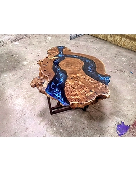 Customized Round Large Beautiful Handmade Dark Blue Epoxy Resin Table 2, 4, 6, 8  Coffee Table ,Side & End Table Patio Table Top Only
