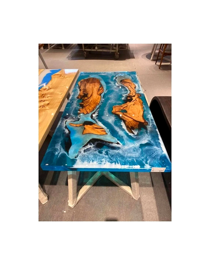 Customized Large Epoxy Resin Table, Unique Ocean Blue, Kitchen &amp; Dining Table for 2, 4, 6, 8, Bar Counter Living Room Table Top Only-656763-1