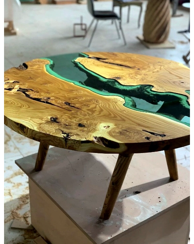 Aura Green Round Epoxy Round Table Green River Table Resin Coffee Table, Side Table &amp; End Table Acacia Wooden Table Top Only-18by18-4