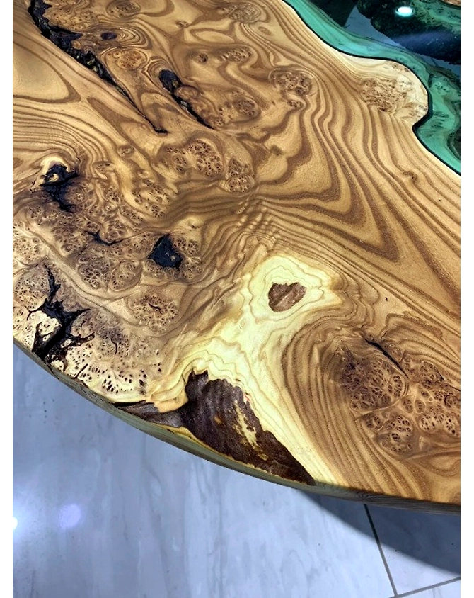 Aura Green Round Epoxy Round Table Green River Table Resin Coffee Table, Side Table &amp; End Table Acacia Wooden Table Top Only-18by18-3