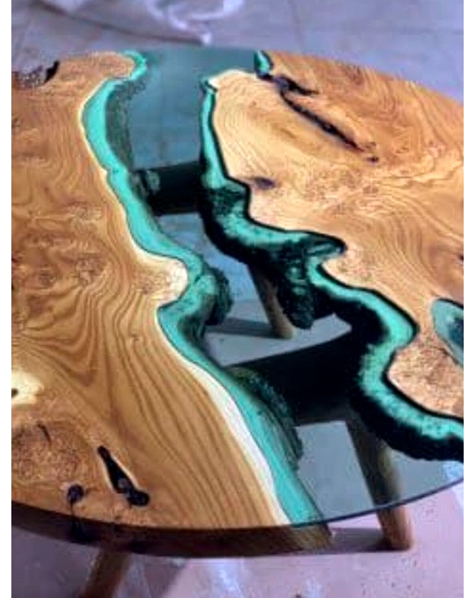 Aura Green Round Epoxy Round Table Green River Table Resin Coffee Table, Side Table &amp; End Table Acacia Wooden Table Top Only-18by18-2