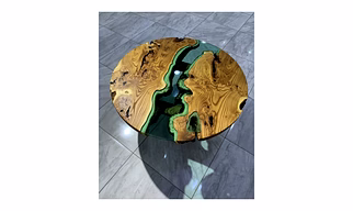 Aura Green Round Epoxy Round Table Green River Table Resin Coffee Table, Side Table & End Table Acacia Wooden Table Top Only
