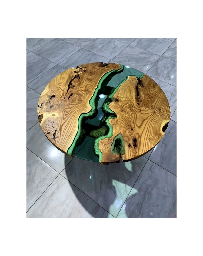 Aura Green Round Epoxy Round Table Green River Table Resin Coffee Table, Side Table &amp; End Table Acacia Wooden Table Top Only-89354-1