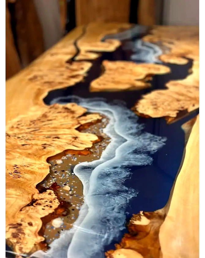 Epoxy Resin Dining Table Realistic River Flow Coffee Table for 2, 4, 6, 8 Beach Look Home Decor Living Room Table Wooden Patio Table Top Only-60by30-3