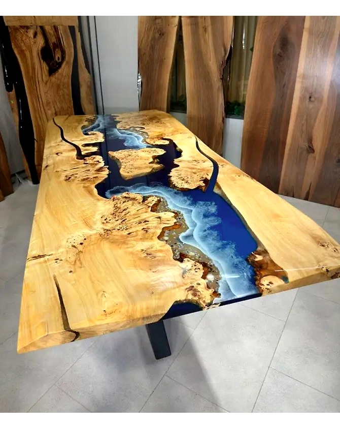 Epoxy Resin Dining Table Realistic River Flow Coffee Table for 2, 4, 6, 8 Beach Look Home Decor Living Room Table Wooden Patio Table Top Only-60by30-1